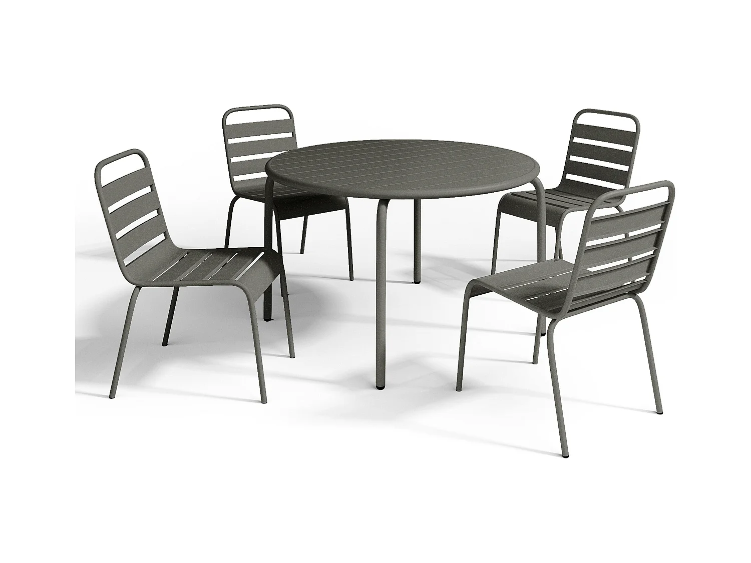 Salle à manger de jardin en métal - une table D.110 cm et 4 chaises empilables - Gris anthracite - MIRMANDE de MYLIA