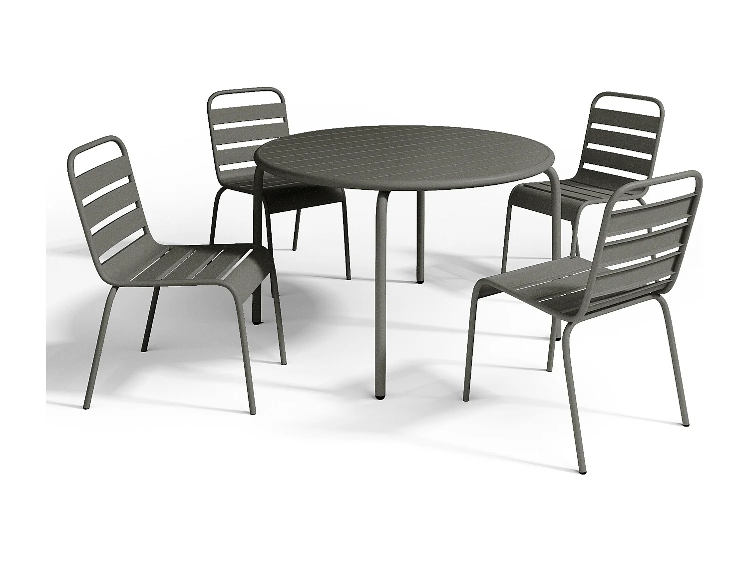 Salle à manger de jardin en métal - une table D.110 cm et 4 chaises empilables - Gris anthracite - MIRMANDE de MYLIA