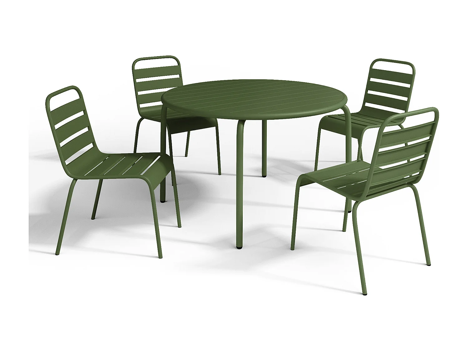 Salle à manger de jardin en métal - une table D.110 cm et 4 chaises empilables - Kaki - MIRMANDE de MYLIA