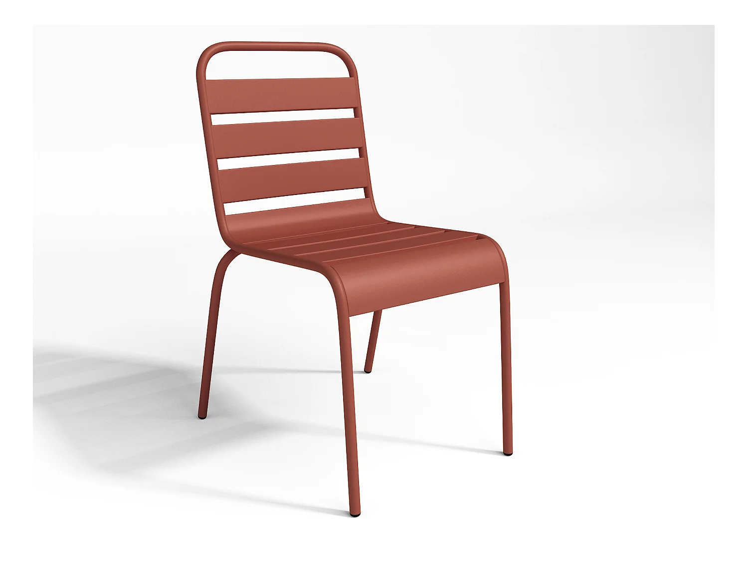 Conjunto de jantar de jardim em metal, uma mesa C. 160 cm com 2 cadeirões empilháveis e 4 cadeiras empilháveis, terracota - MIRMANDE