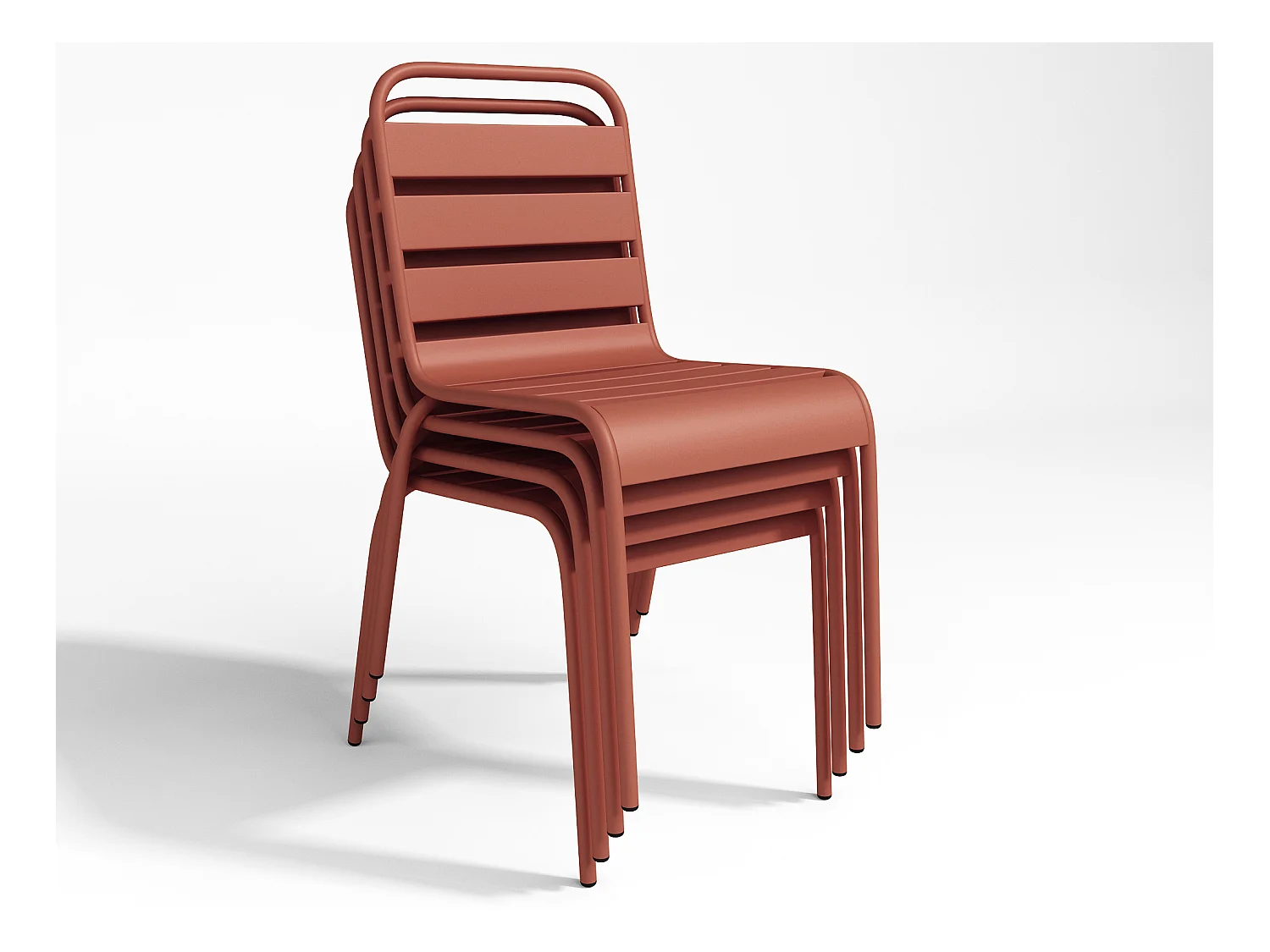 Conjunto de jantar de jardim em metal, uma mesa C. 160 cm com 2 cadeirões empilháveis e 4 cadeiras empilháveis, terracota - MIRMANDE