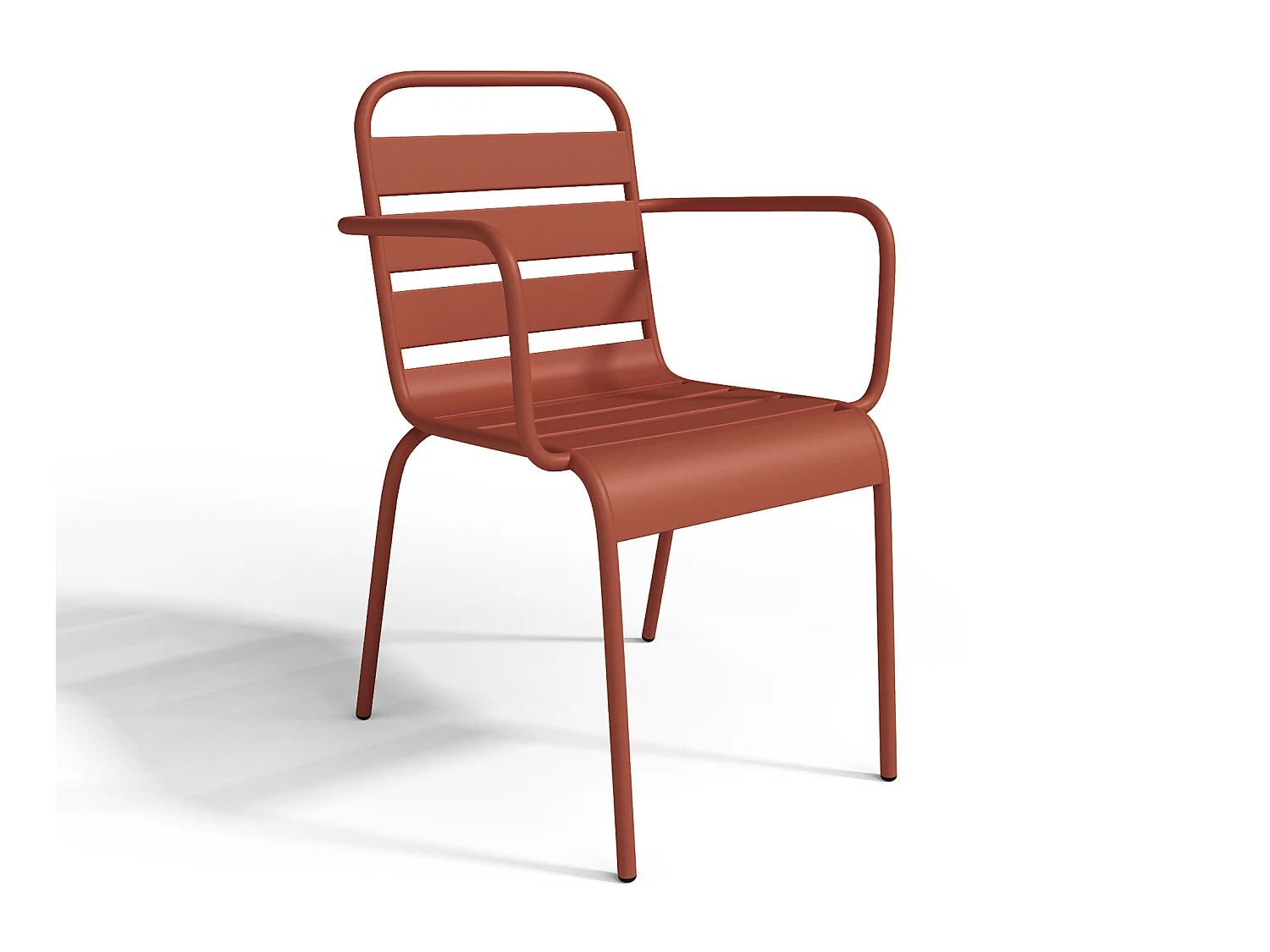 Conjunto de jantar de jardim em metal, uma mesa C. 160 cm com 2 cadeirões empilháveis e 4 cadeiras empilháveis, terracota - MIRMANDE