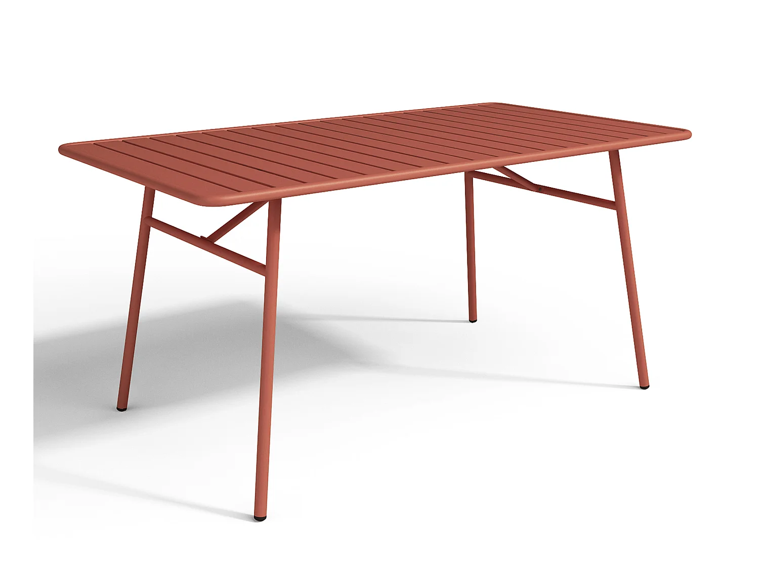 Conjunto de jantar de jardim em metal, uma mesa C. 160 cm com 2 cadeirões empilháveis e 4 cadeiras empilháveis, terracota - MIRMANDE