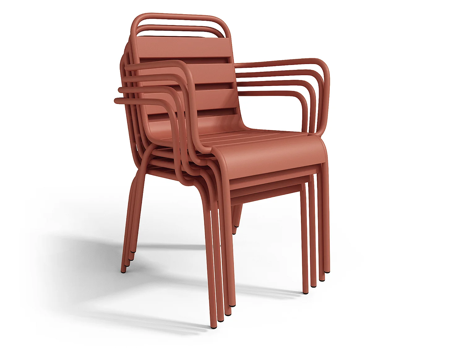 Conjunto de jantar de jardim em metal, uma mesa C. 160 cm com 2 cadeirões empilháveis e 4 cadeiras empilháveis, terracota - MIRMANDE