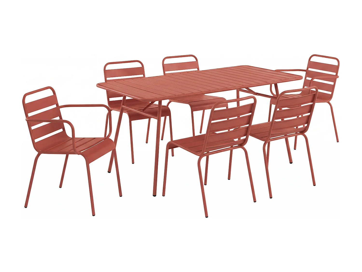 Salle à manger de jardin en métal - une table L.160 cm avec 2 fauteuils empilables et 4 chaises empilables - Terracotta - MIRMANDE de MYLIA