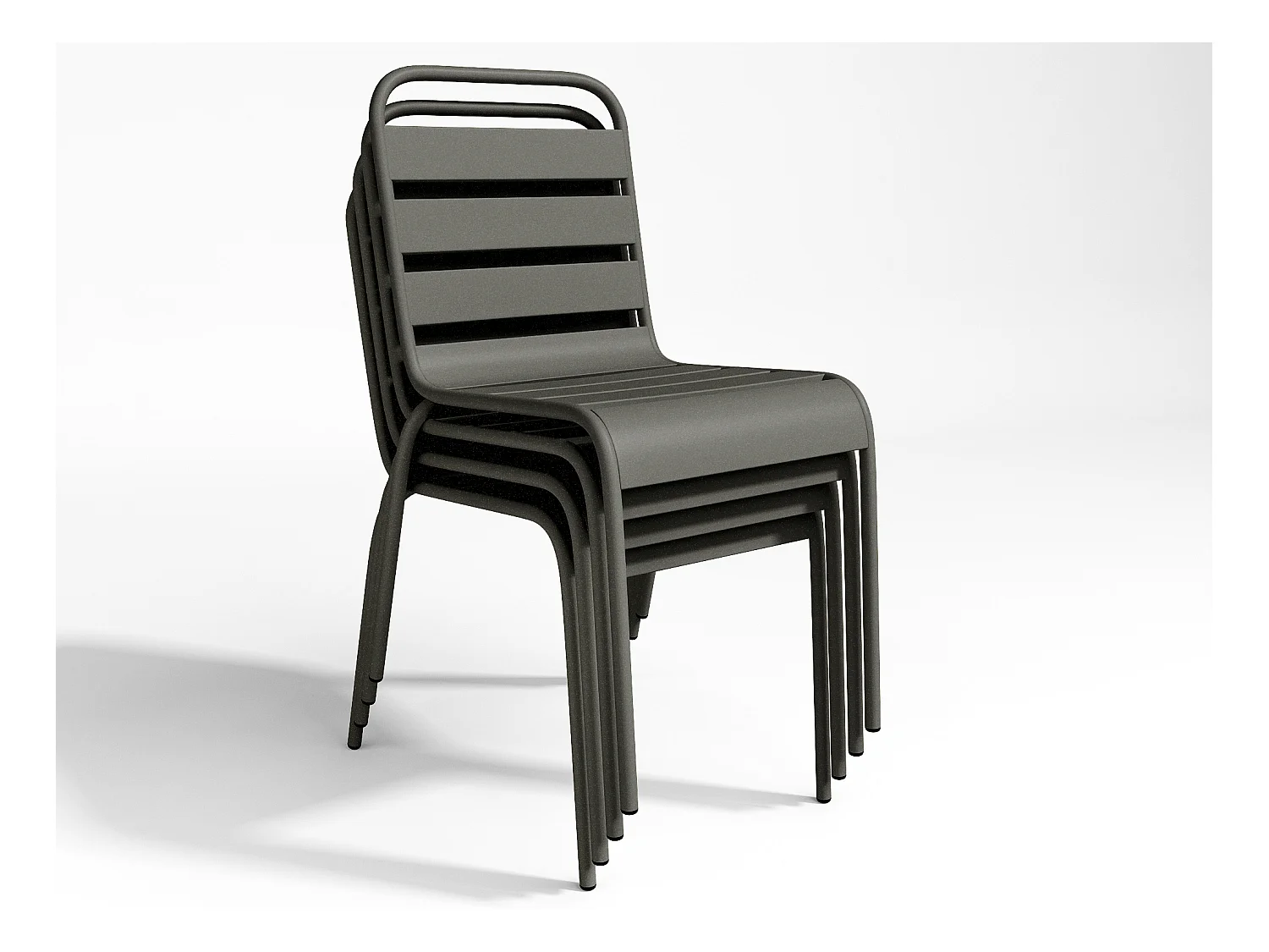 Salle à manger de jardin en métal - une table L.160 cm avec 2 fauteuils empilables et 4 chaises empilables - Gris anthracite - MIRMANDE de MYLIA