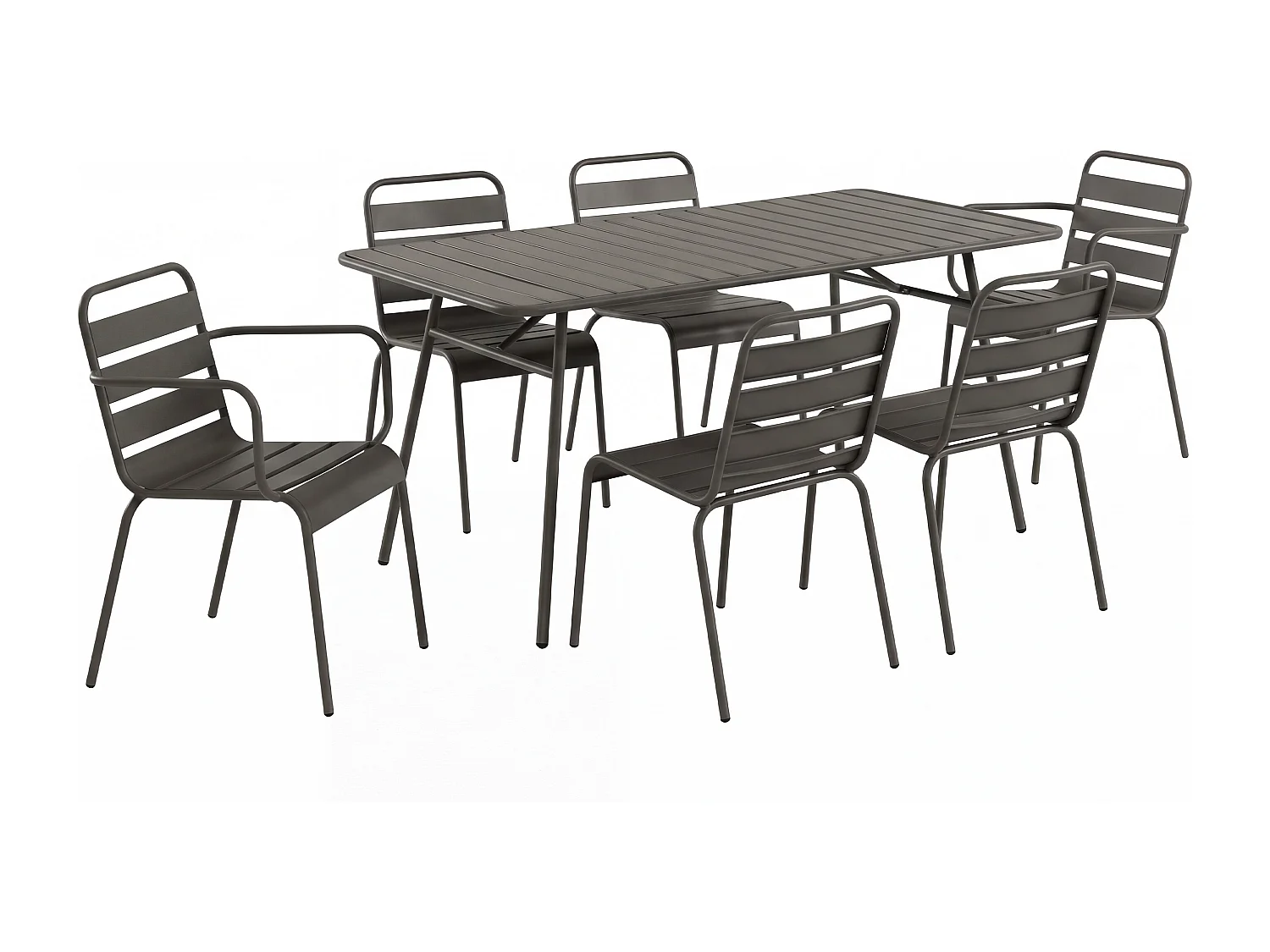 Salle à manger de jardin en métal - une table L.160 cm avec 2 fauteuils empilables et 4 chaises empilables - Gris anthracite - MIRMANDE de MYLIA