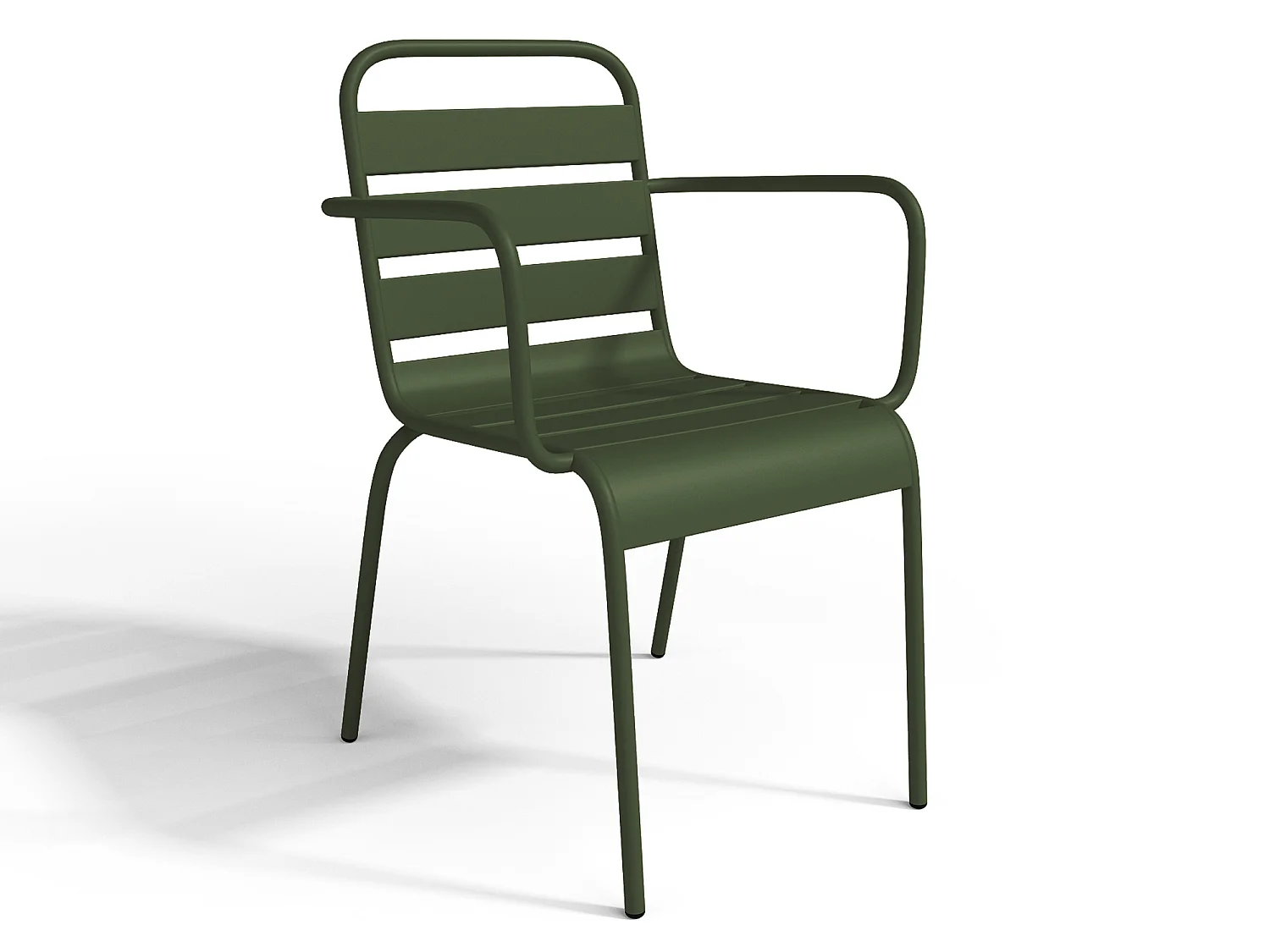 Salle à manger de jardin en métal - une table L.160 cm avec 2 fauteuils empilables et 4 chaises empilables - Kaki - MIRMANDE de MYLIA