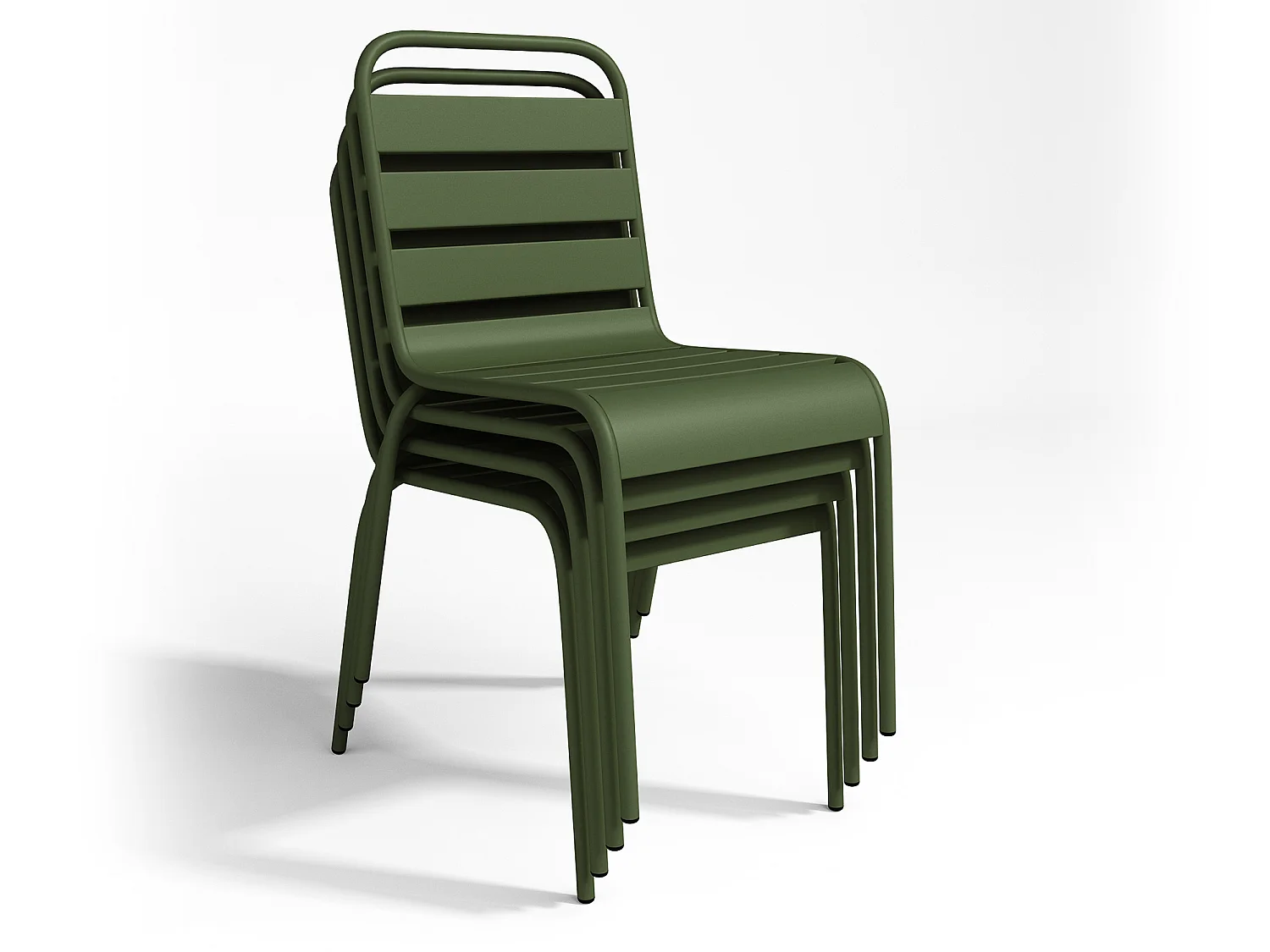 Salle à manger de jardin en métal - une table L.160 cm et 4 chaises empilables - Kaki - MIRMANDE de MYLIA