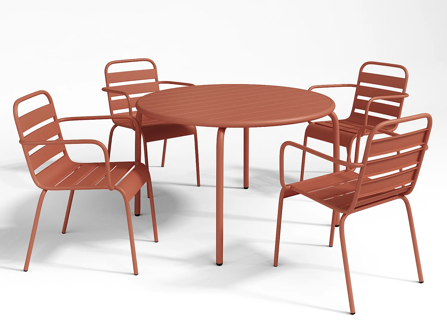 Salle à manger de jardin en métal - une table D.110 cm et 4 fauteuils empilables - Terracotta - MIRMANDE de MYLIA