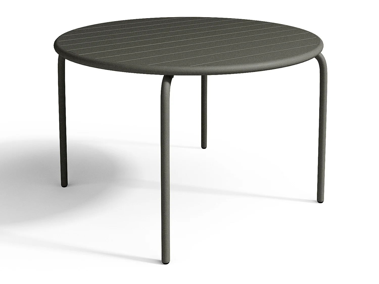 Garten-Essgruppe: Tisch D. 110 cm + 4 stapelbare Sessel - Metall - Anthrazitgrau - MIRMANDE von MYLIA