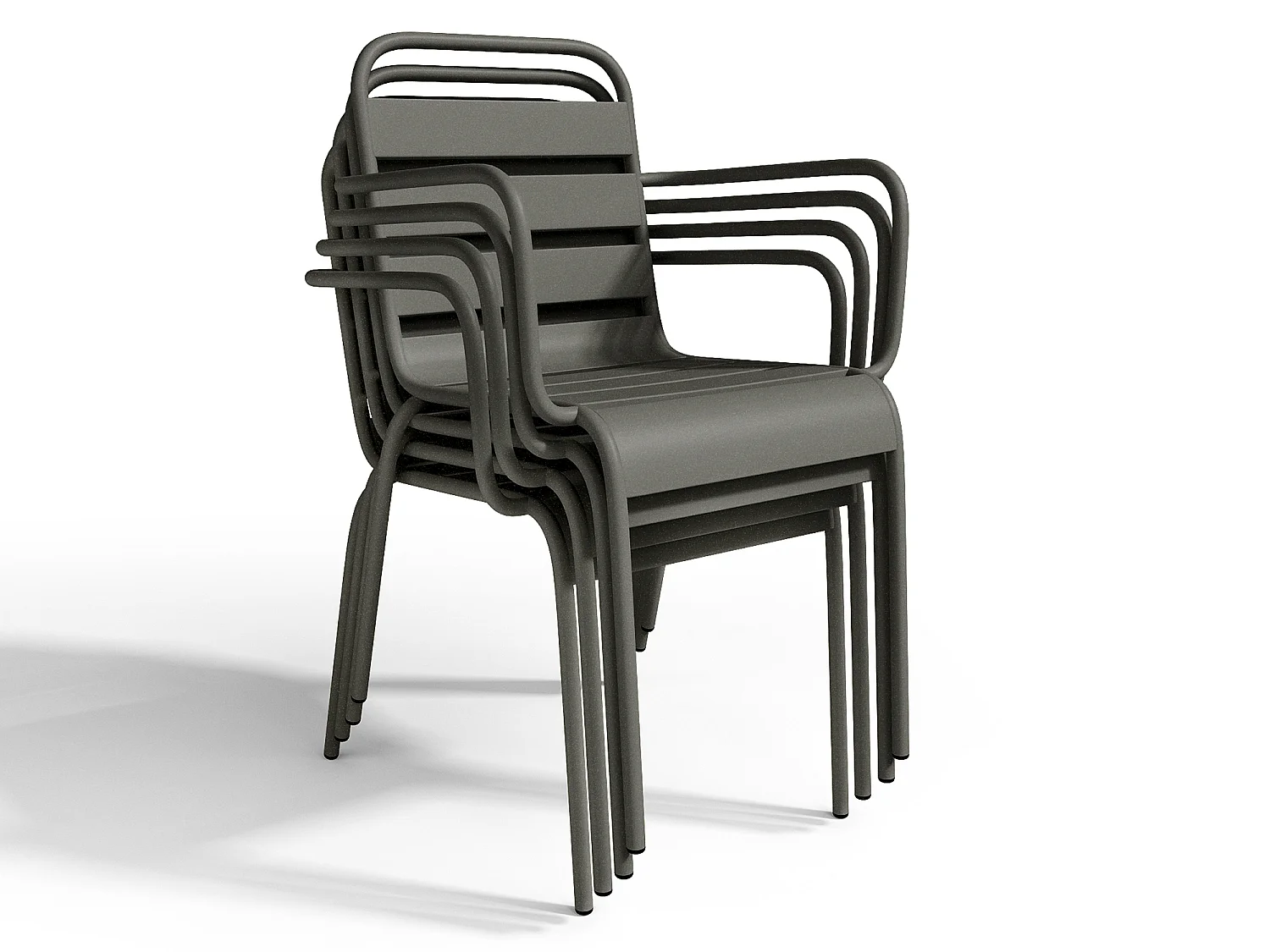 Garten-Essgruppe: Tisch D. 110 cm + 4 stapelbare Sessel - Metall - Anthrazitgrau - MIRMANDE von MYLIA