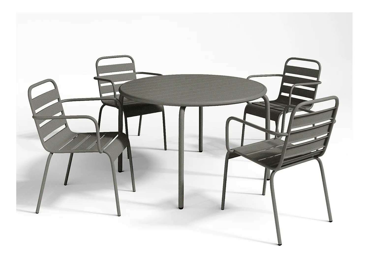 Garten-Essgruppe: Tisch D. 110 cm + 4 stapelbare Sessel - Metall - Anthrazitgrau - MIRMANDE von MYLIA