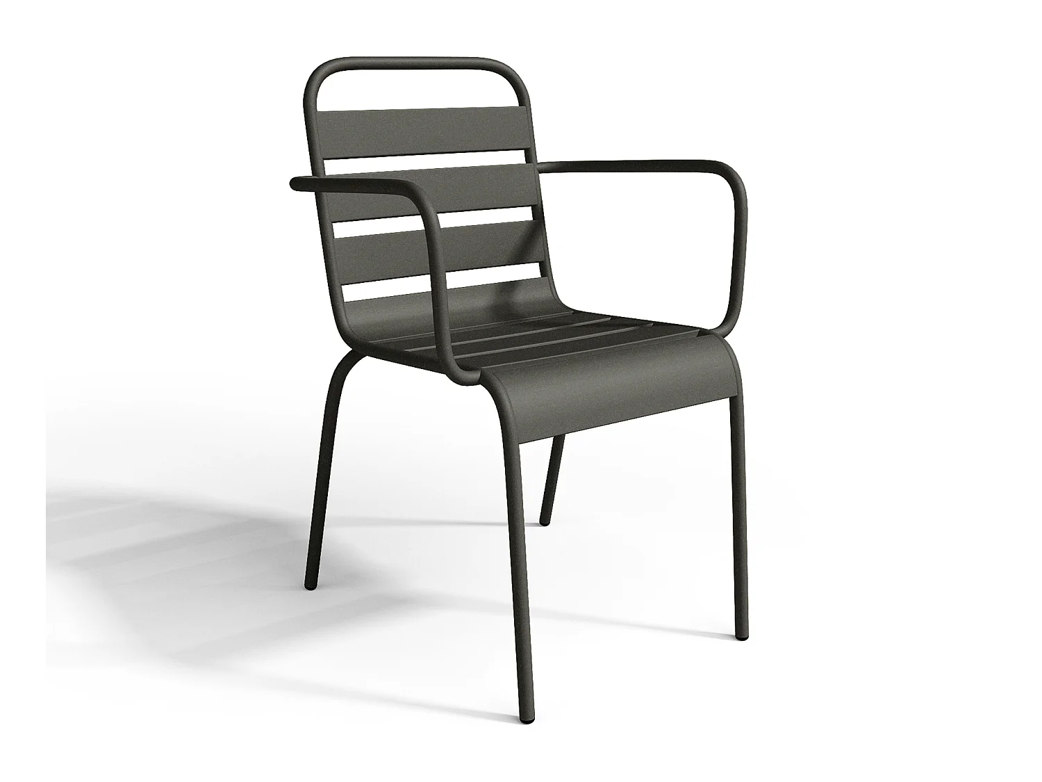 Garten-Essgruppe: Tisch D. 110 cm + 4 stapelbare Sessel - Metall - Anthrazitgrau - MIRMANDE von MYLIA
