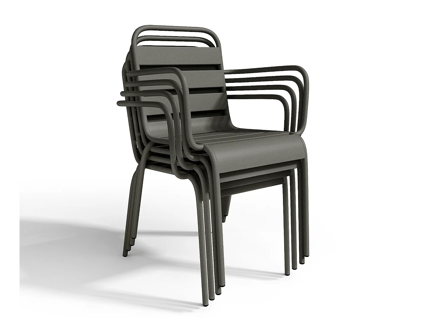 Garten-Essgruppe: Tisch D. 110 cm + 4 stapelbare Sessel - Metall - Anthrazitgrau - MIRMANDE von MYLIA