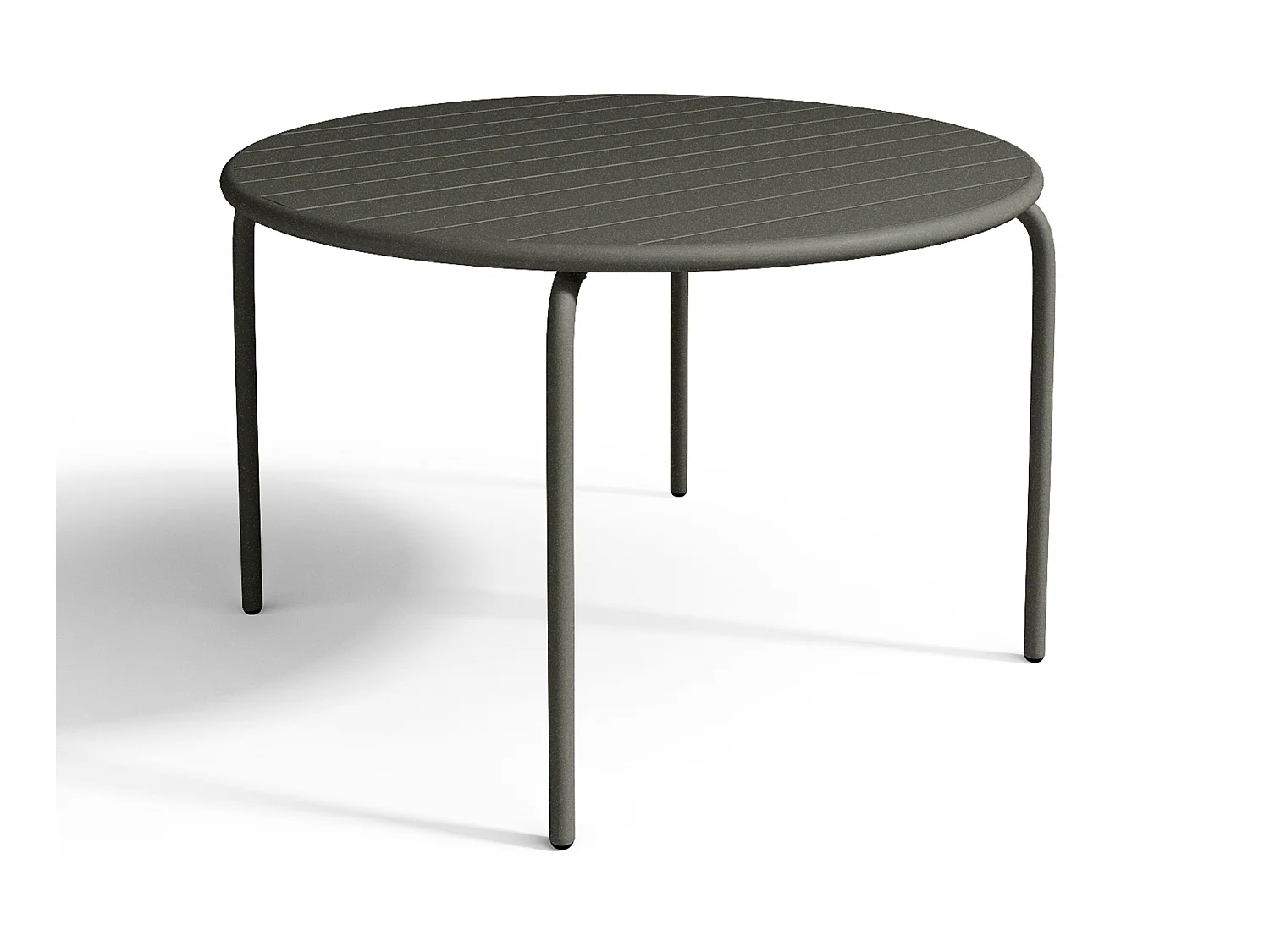 Garten-Essgruppe: Tisch D. 110 cm + 4 stapelbare Sessel - Metall - Anthrazitgrau - MIRMANDE von MYLIA