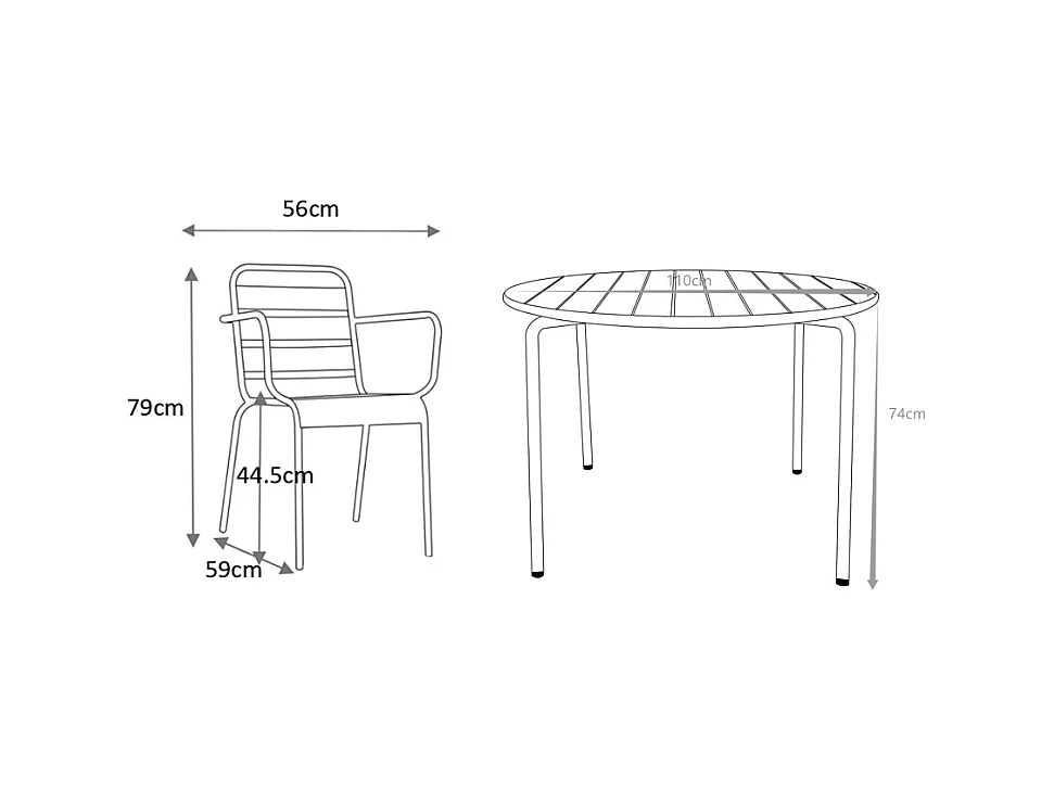 Garten-Essgruppe: Tisch D. 110 cm + 4 stapelbare Sessel - Metall - Anthrazitgrau - MIRMANDE von MYLIA