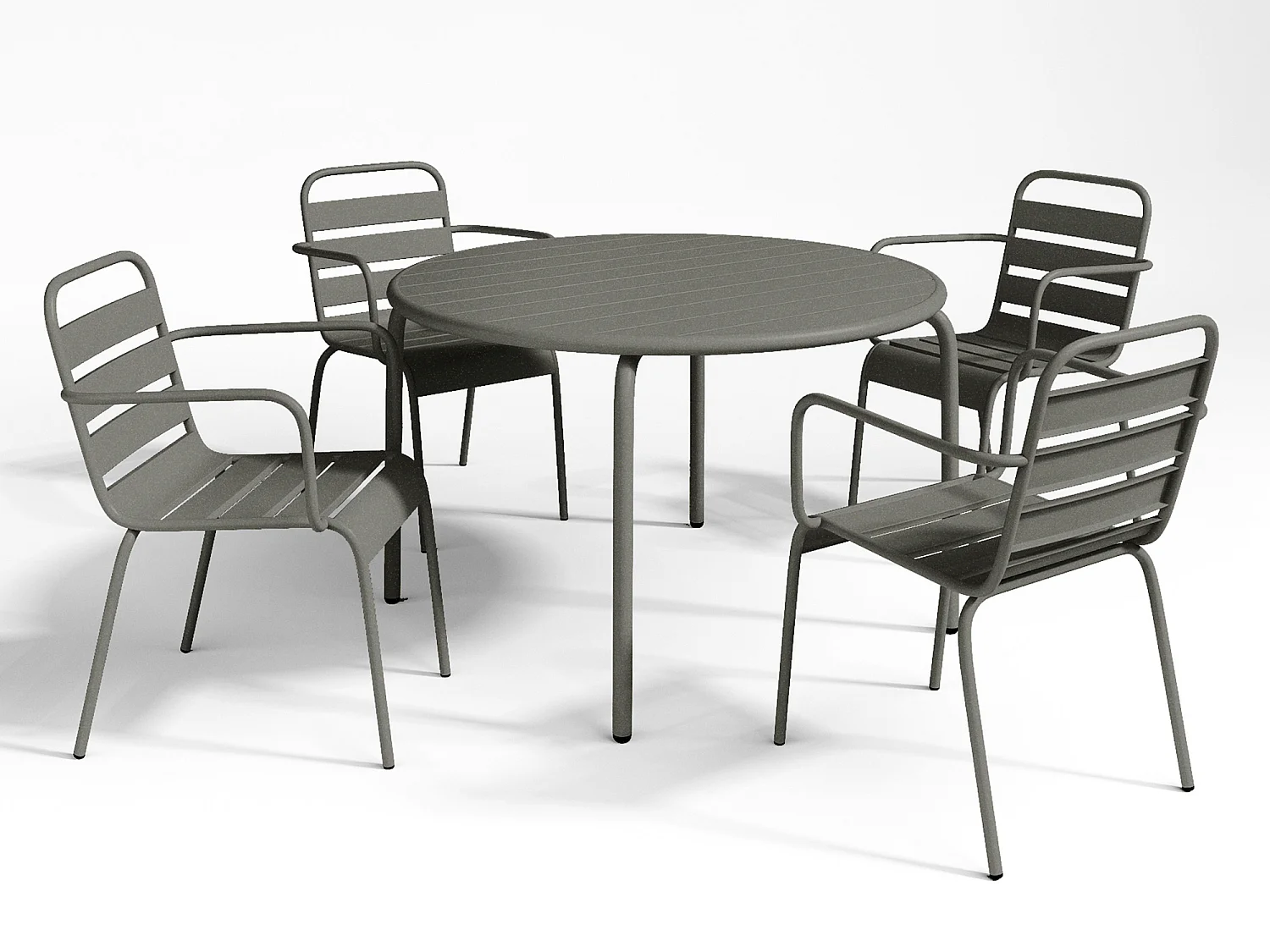 Garten-Essgruppe: Tisch D. 110 cm + 4 stapelbare Sessel - Metall - Anthrazitgrau - MIRMANDE von MYLIA