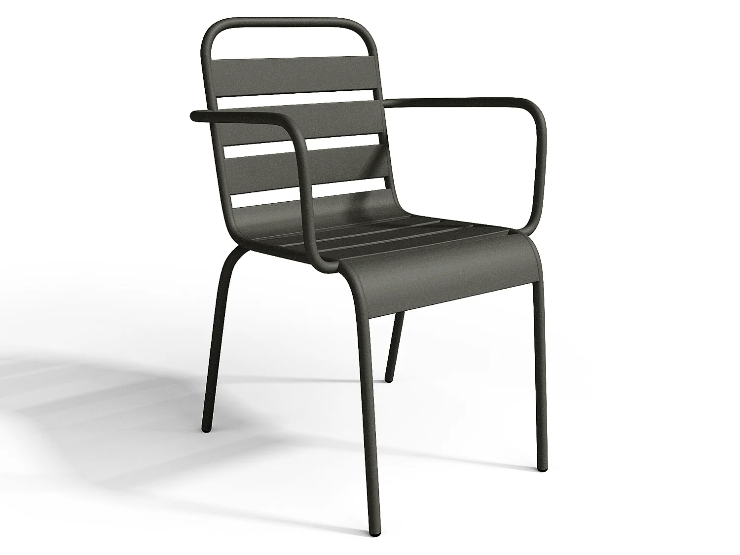 Garten-Essgruppe: Tisch D. 110 cm + 4 stapelbare Sessel - Metall - Anthrazitgrau - MIRMANDE von MYLIA