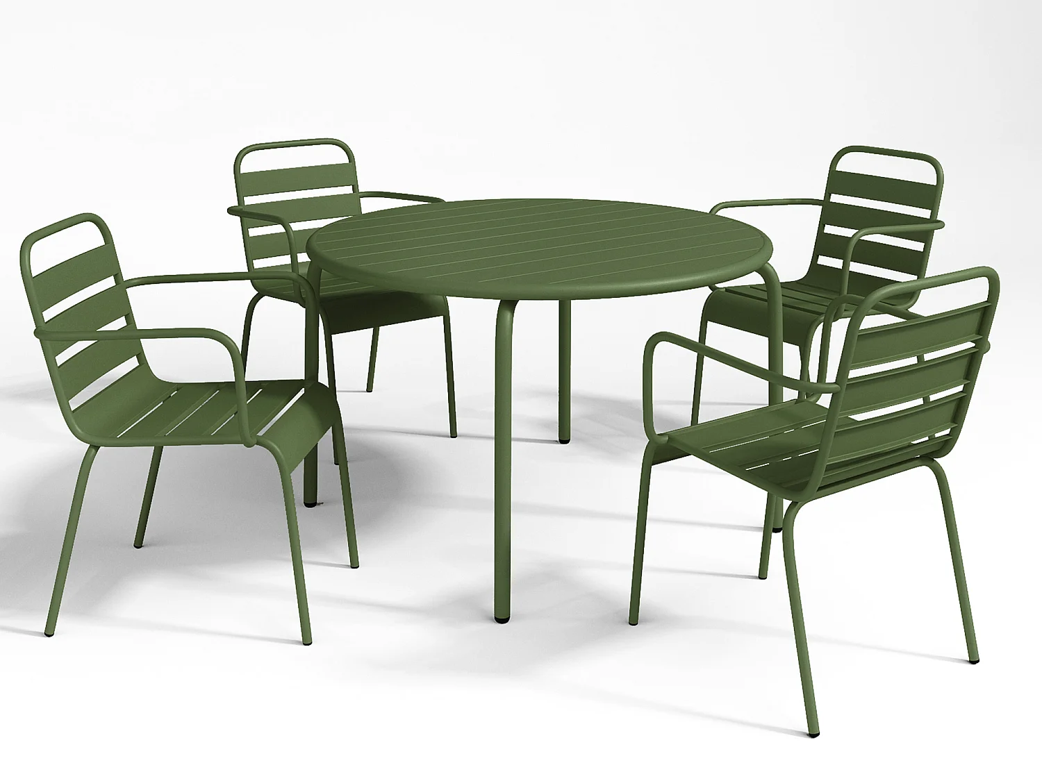 Salle à manger de jardin en métal - une table D.110 cm et 4 fauteuils empilables - Kaki - MIRMANDE de MYLIA