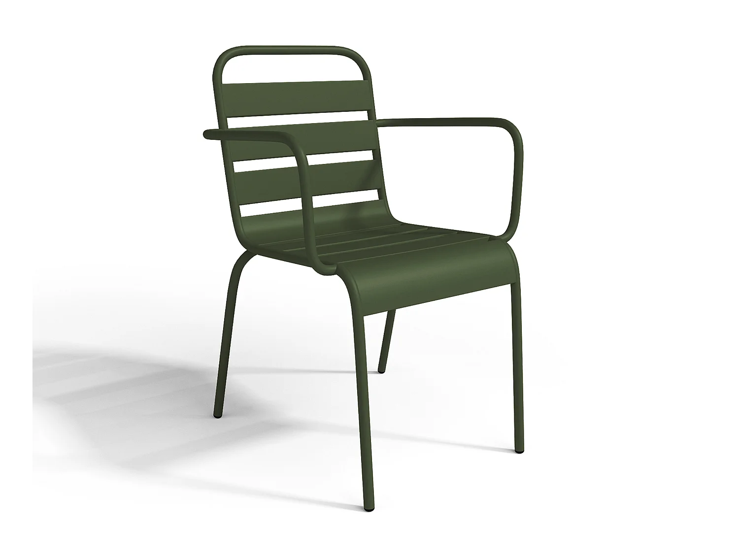 Garten-Essgruppe: Tisch D. 110 cm + 4 stapelbare Sessel - Metall - Khaki - MIRMANDE von MYLIA