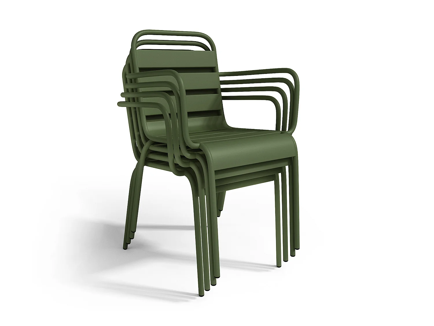 Garten-Essgruppe: Tisch D. 110 cm + 4 stapelbare Sessel - Metall - Khaki - MIRMANDE von MYLIA