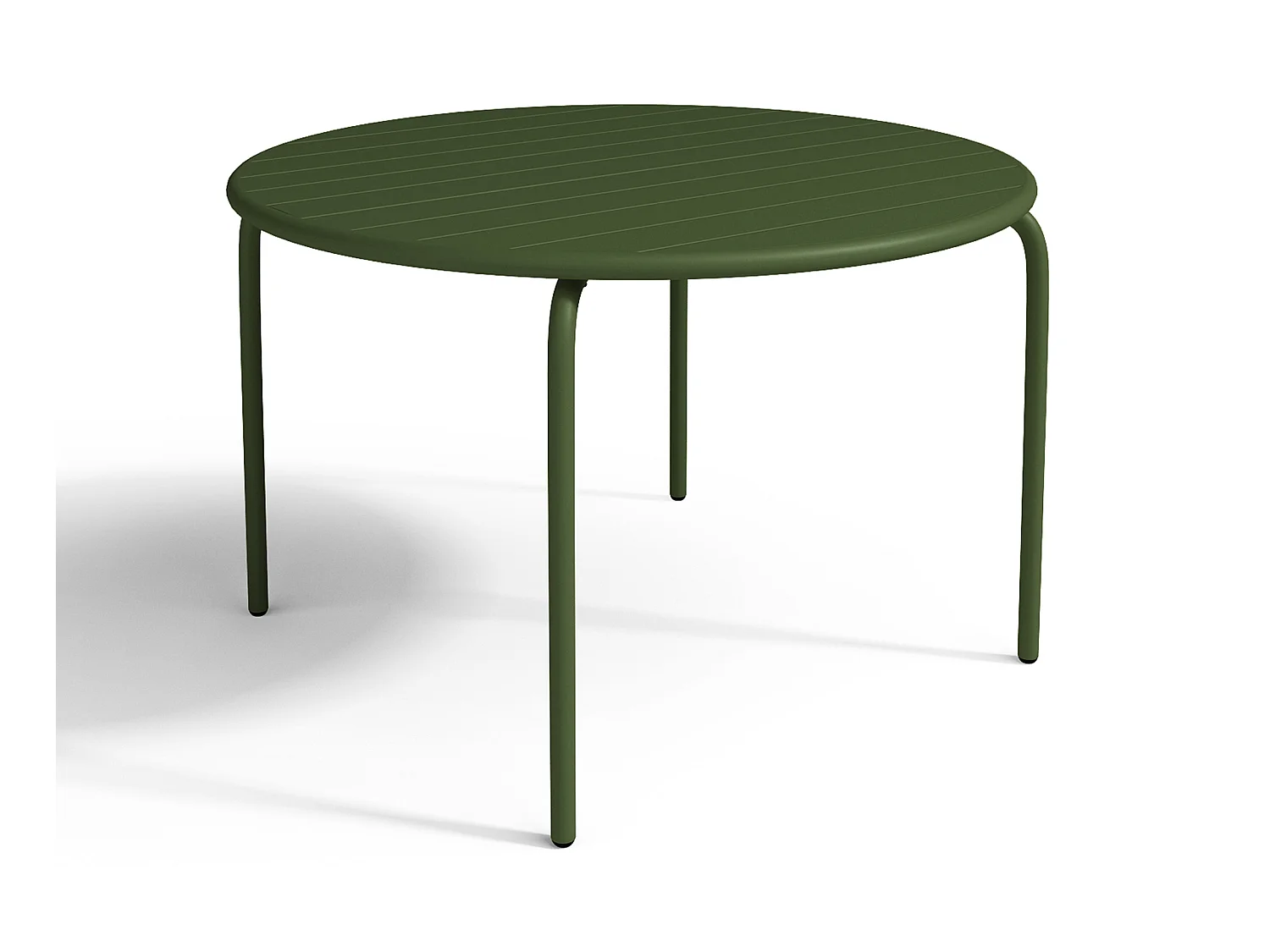 Garten-Essgruppe: Tisch D. 110 cm + 4 stapelbare Sessel - Metall - Khaki - MIRMANDE von MYLIA