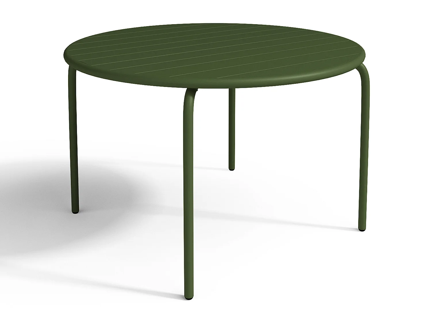 Sala da pranzo da giardino in Metallo Kaki MIRMANDE: un tavolo D.110cm e 4 poltrone impilabili