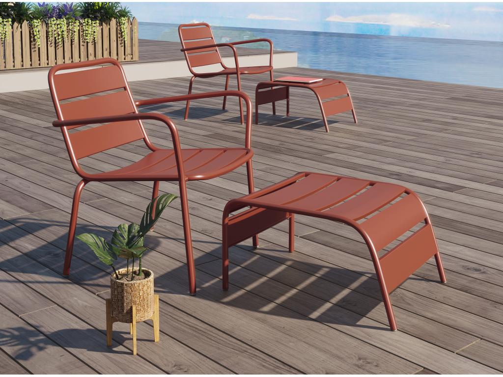 Fauteuil bas de jardin empilable + repose pied en métal - Terracotta - MIRMANDE de MYLIA