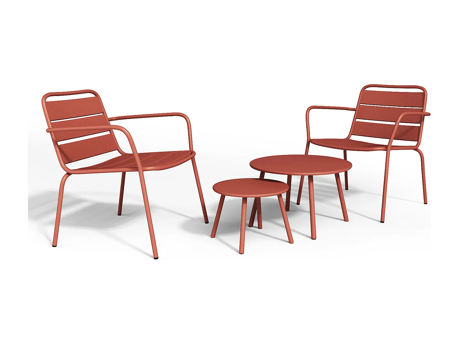 Garten-Sitzgruppe: 2 Beistelltische + 2 stapelbare Sessel - Metall - Terracotta - MIRMANDE von MYLIA