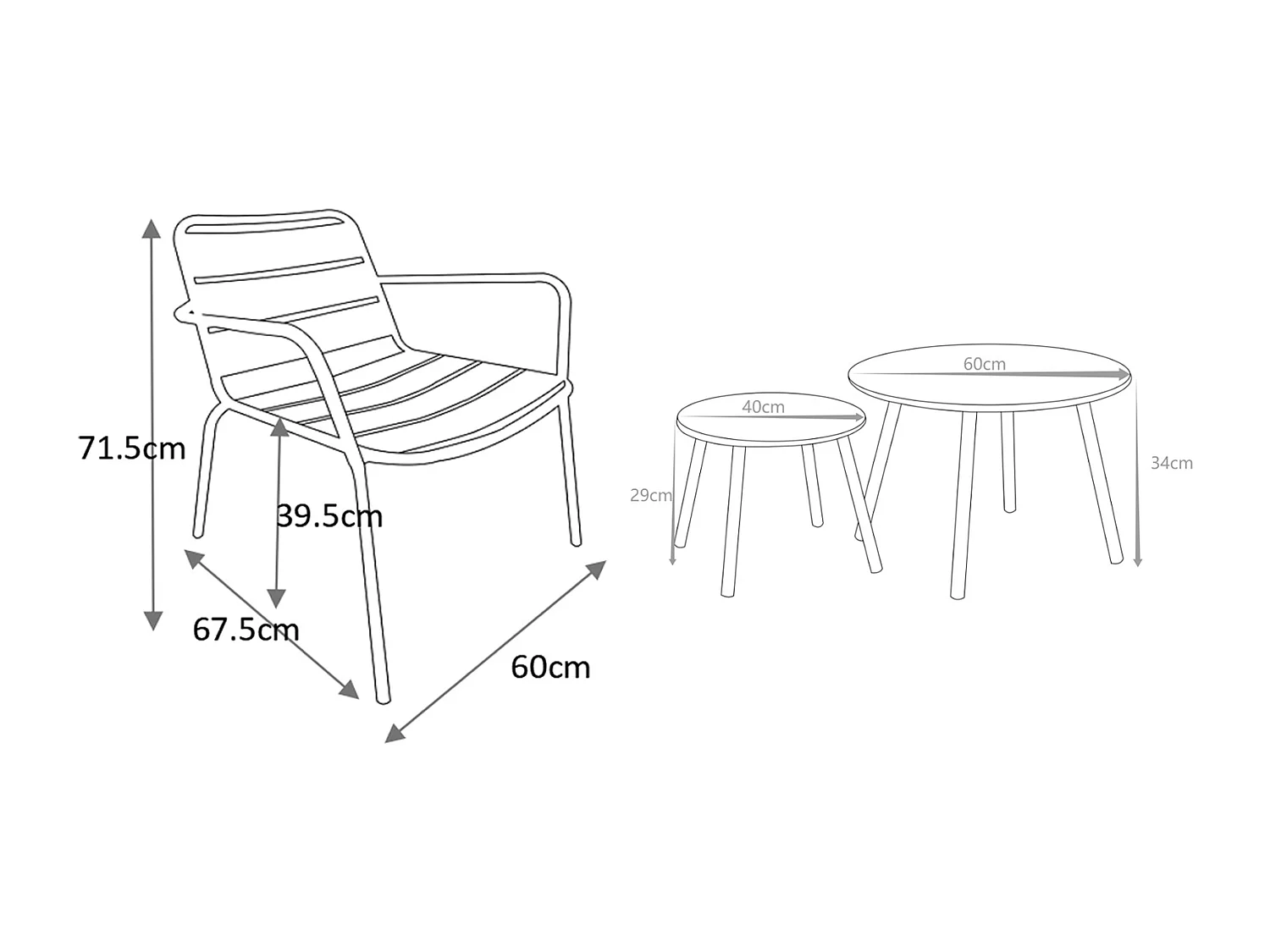 Garten-Sitzgruppe: 2 Beistelltische + 2 stapelbare Sessel - Metall - Terracotta - MIRMANDE von MYLIA