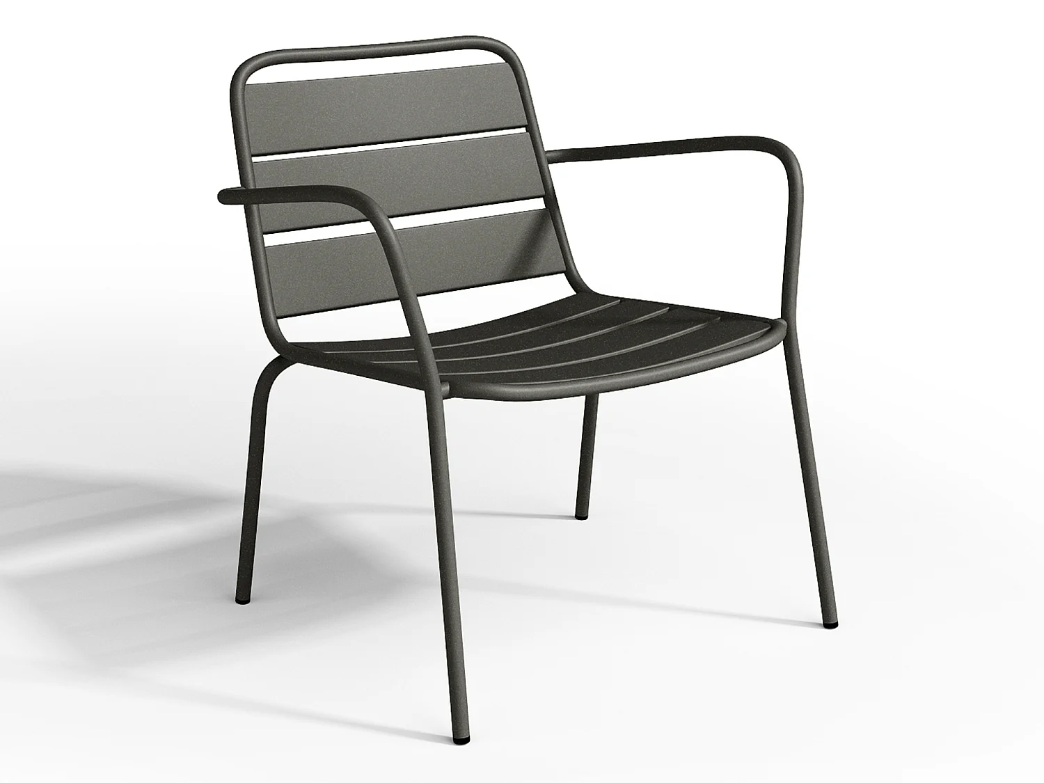 Salon de jardin en métal - 2 fauteuils bas empilables et tables gigognes - Gris anthracite - MIRMANDE de MYLIA