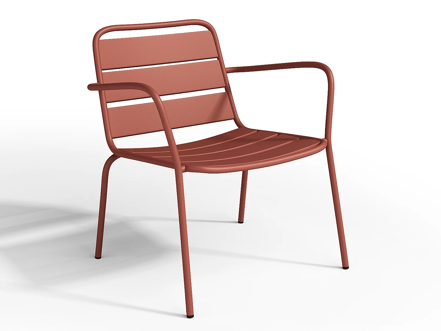 Metalen tuinmeubelset - 2 lage stapelstoelen en een bijzettafel - Terracotta - MIRMANDE