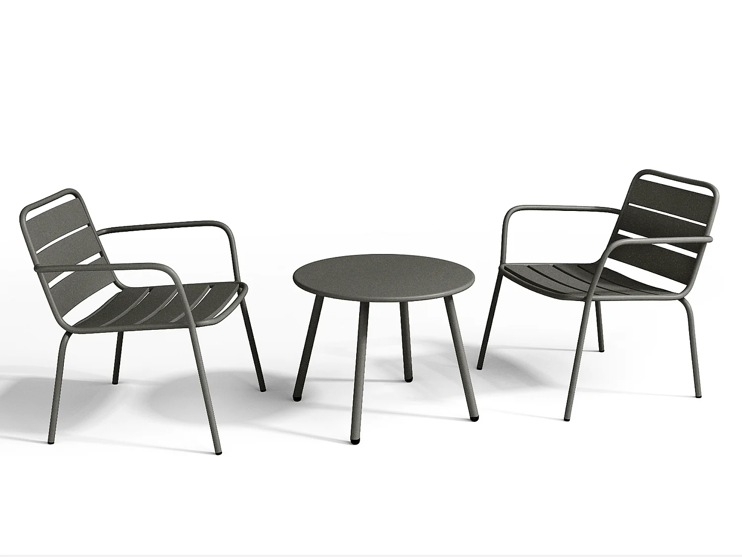 Garten-Sitzgruppe: Beistelltisch + 2 stapelbare Sessel - Metall - Anthrazitgrau - MIRMANDE von MYLIA