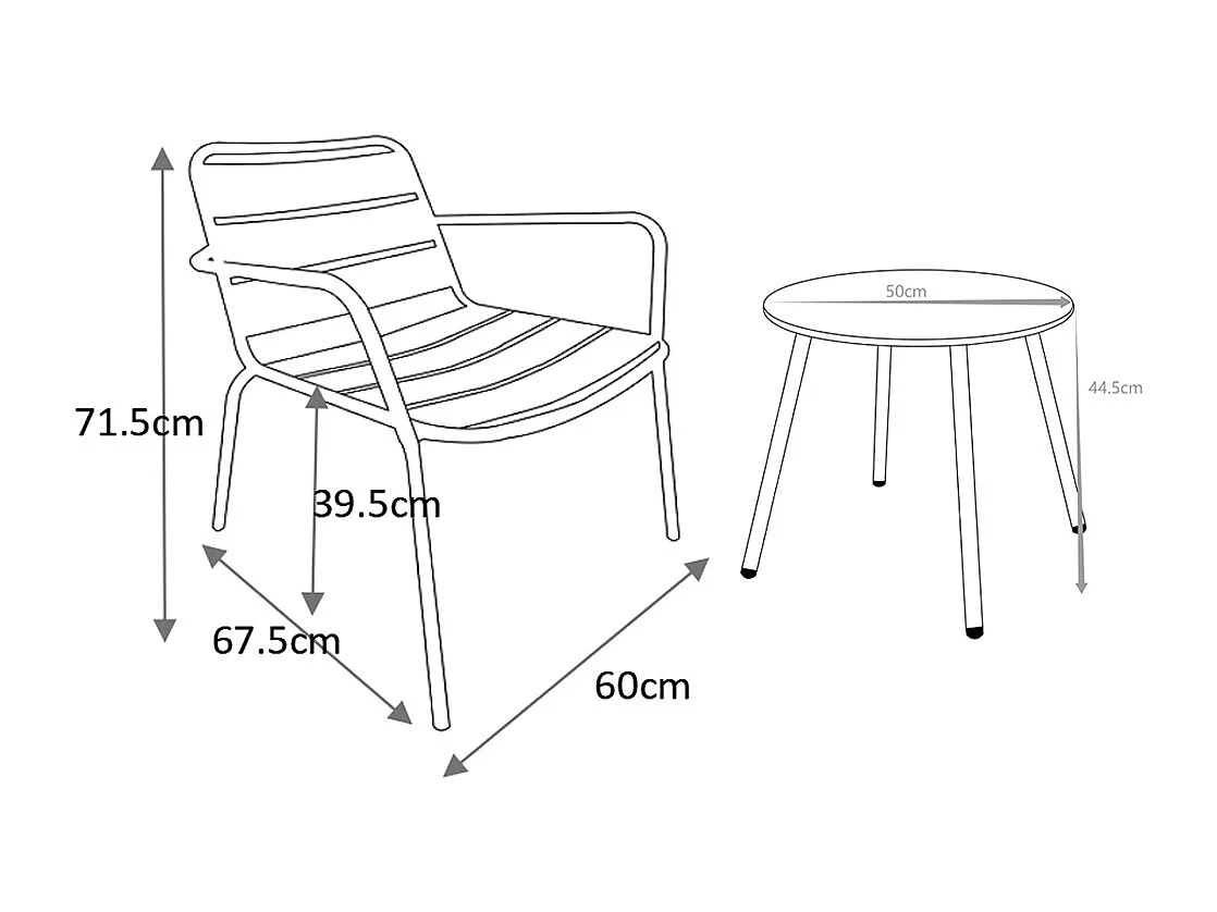 Garten-Sitzgruppe: Beistelltisch + 2 stapelbare Sessel - Metall - Anthrazitgrau - MIRMANDE von MYLIA