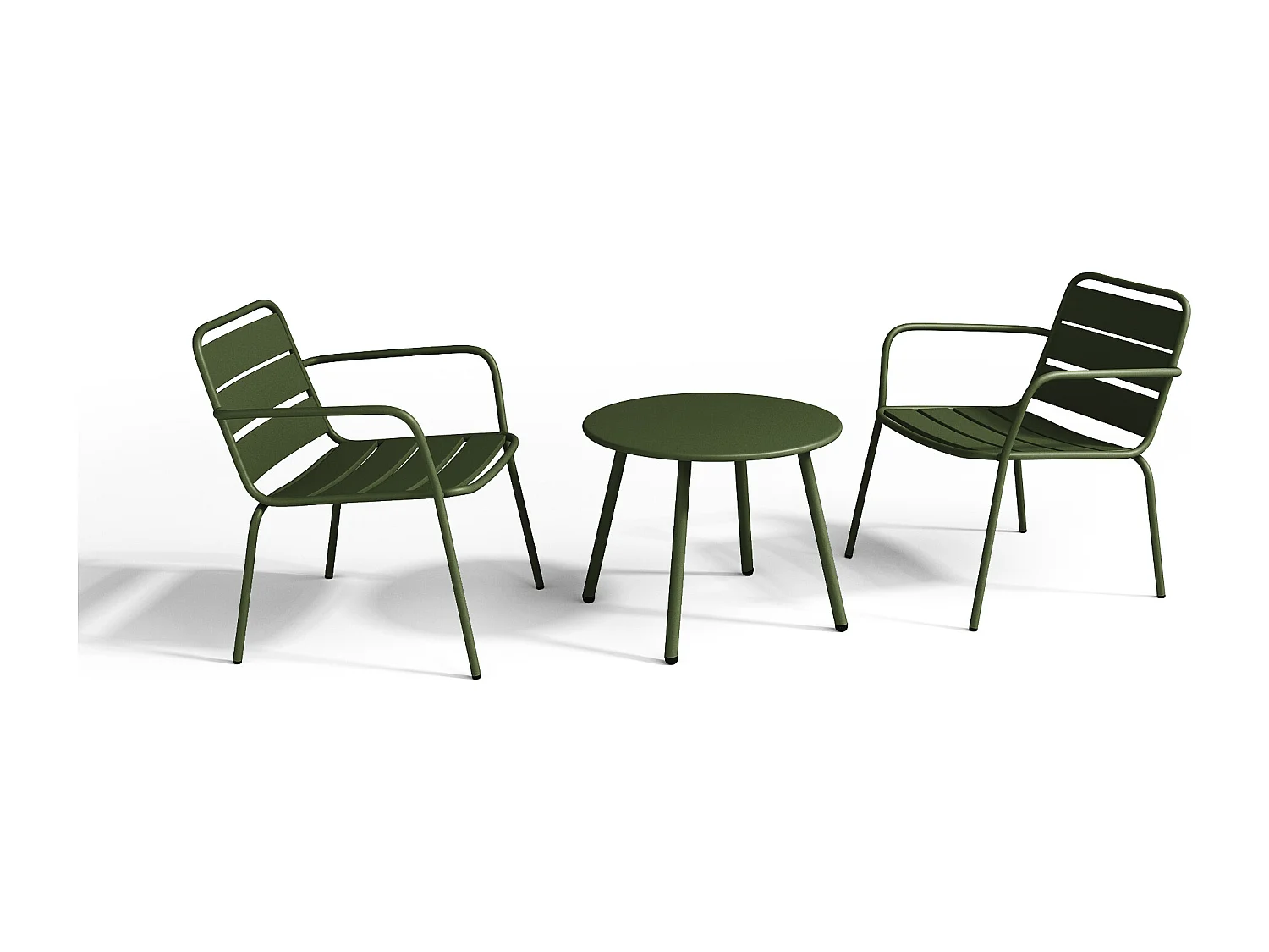 Garten-Sitzgruppe: Beistelltisch + 2 stapelbare Sessel - Metall - Khaki - MIRMANDE von MYLIA