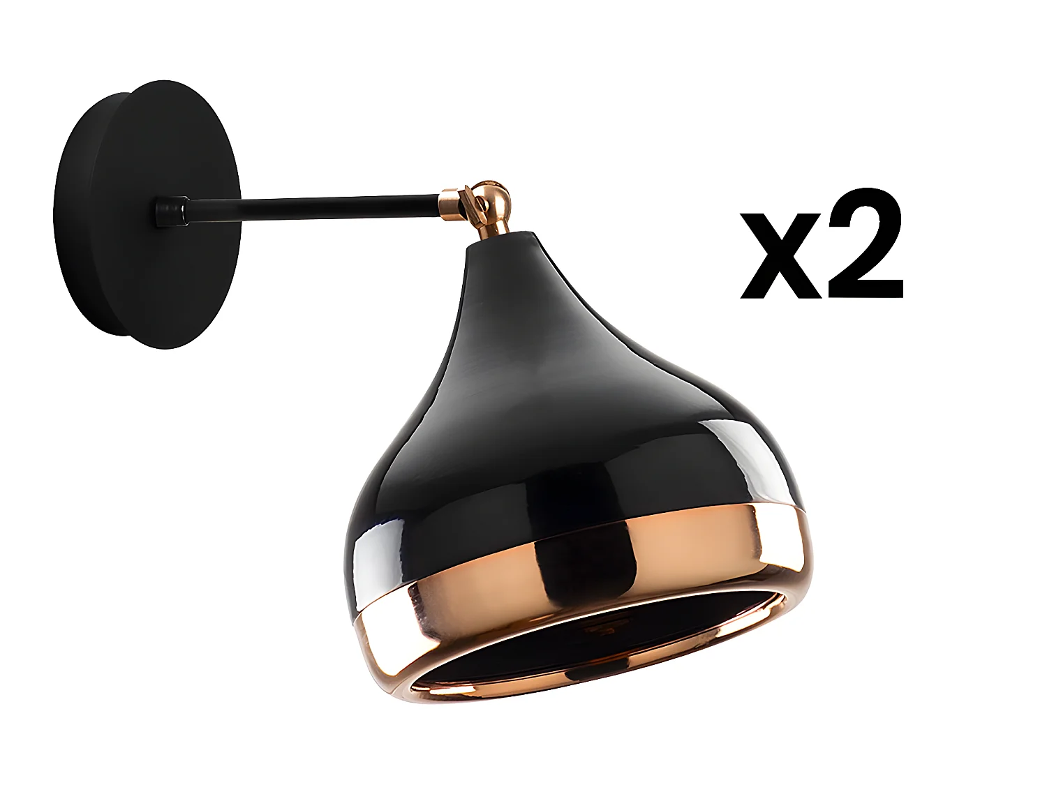 Lot de 2 appliques en métal à abat-jour orientable - D. 17 x H. 28 cm - Noir et cuivré - YILDO