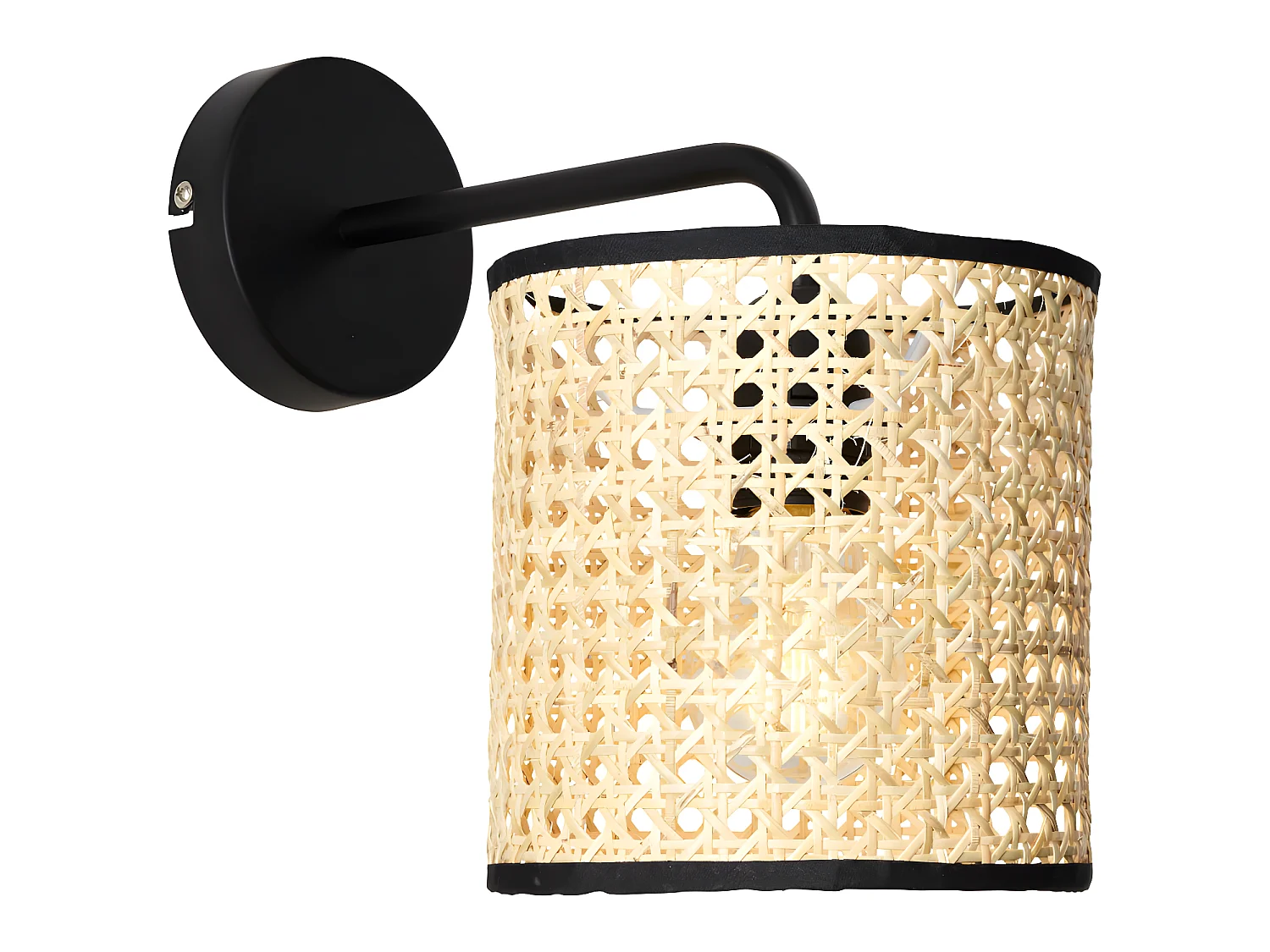 Lot de 2 appliques cannage style ethnique - Fer et rotin - H. 25 cm - Noir et Naturel - NEIROBI