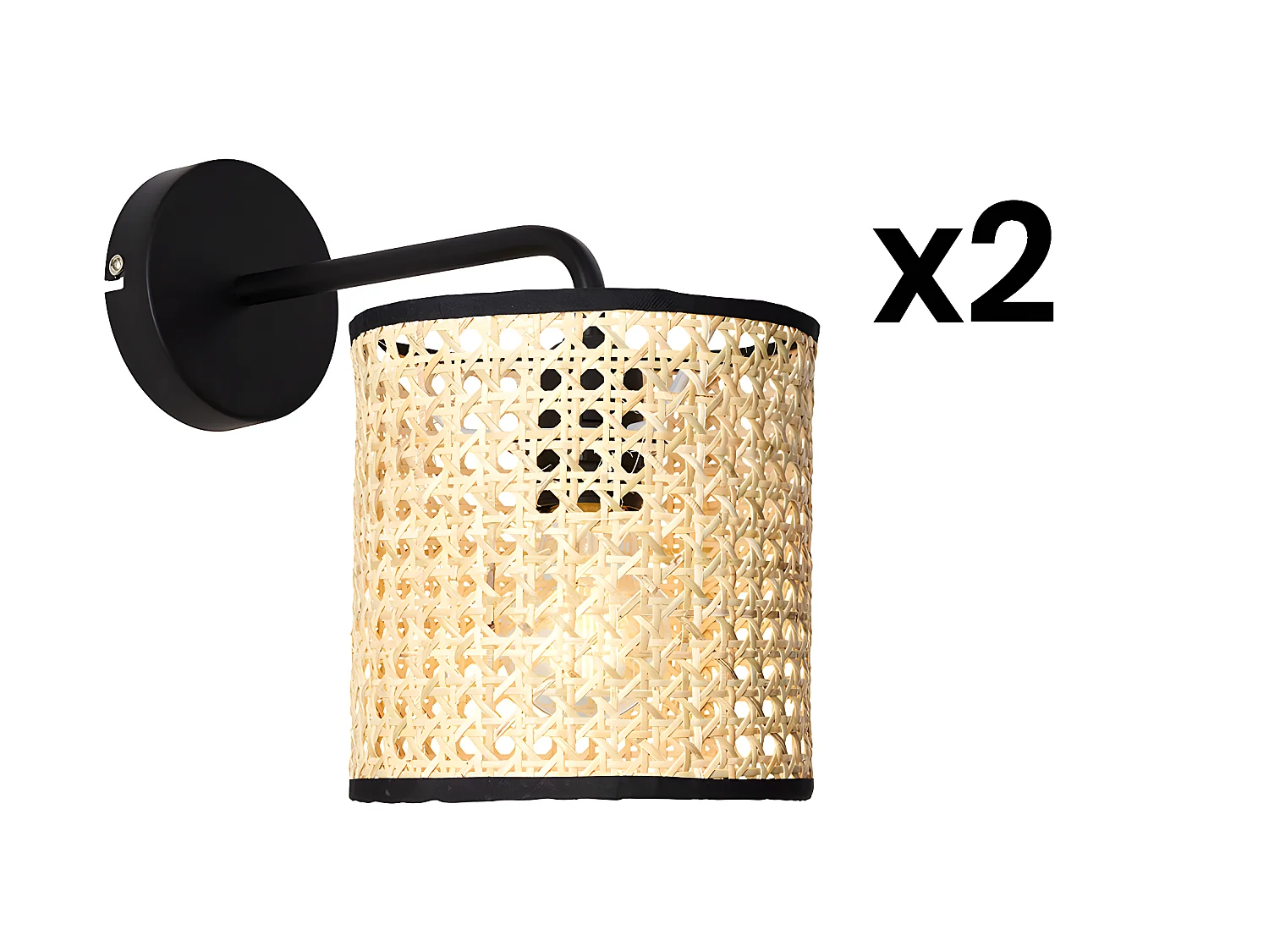 Applique con intreccio H. 25 cm in Ferro e Giunco Nero e Naturale Stile etnico - Lotto di 2 - NEIROBI