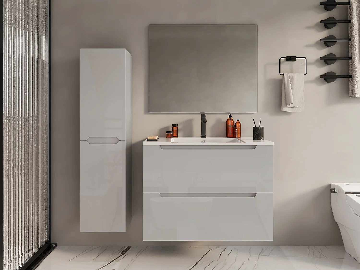 Colonne de salle de bain suspendue - Blanc - L30 x l30 x 120 cm - STEFANIE