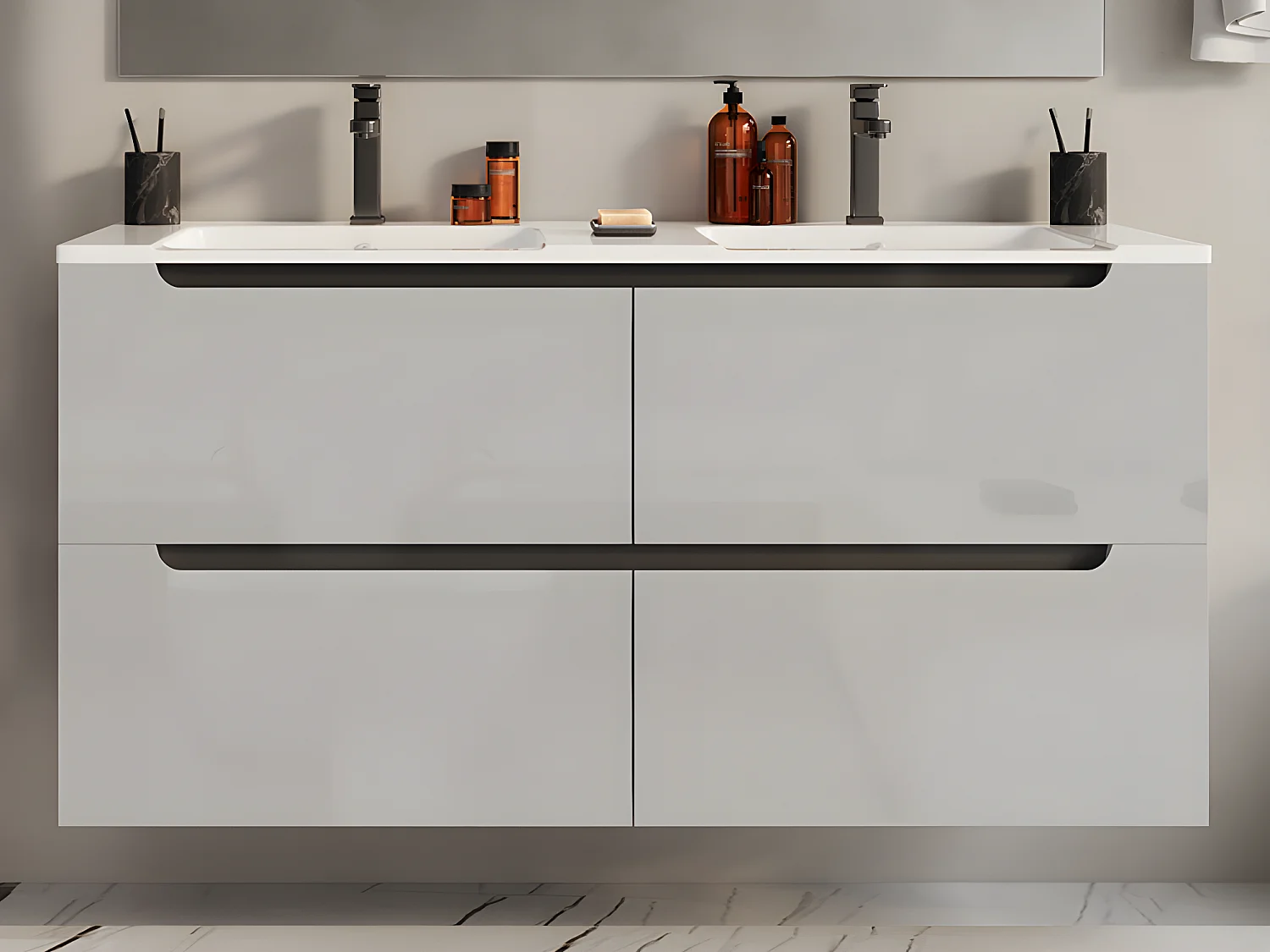 Meuble sous vasque suspendu - Blanc - L120 x H57 cm - SELITA