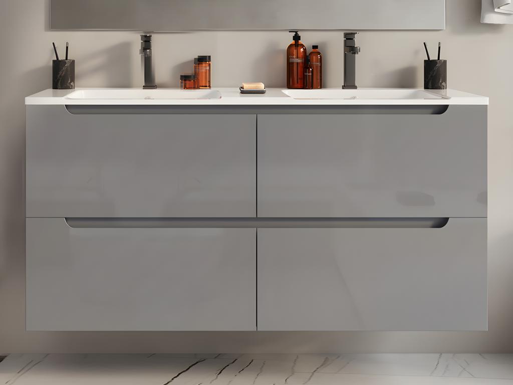 Waschbeckenunterschrank hängend - Grau - B120 x H57 cm - SELITA günstig online kaufen