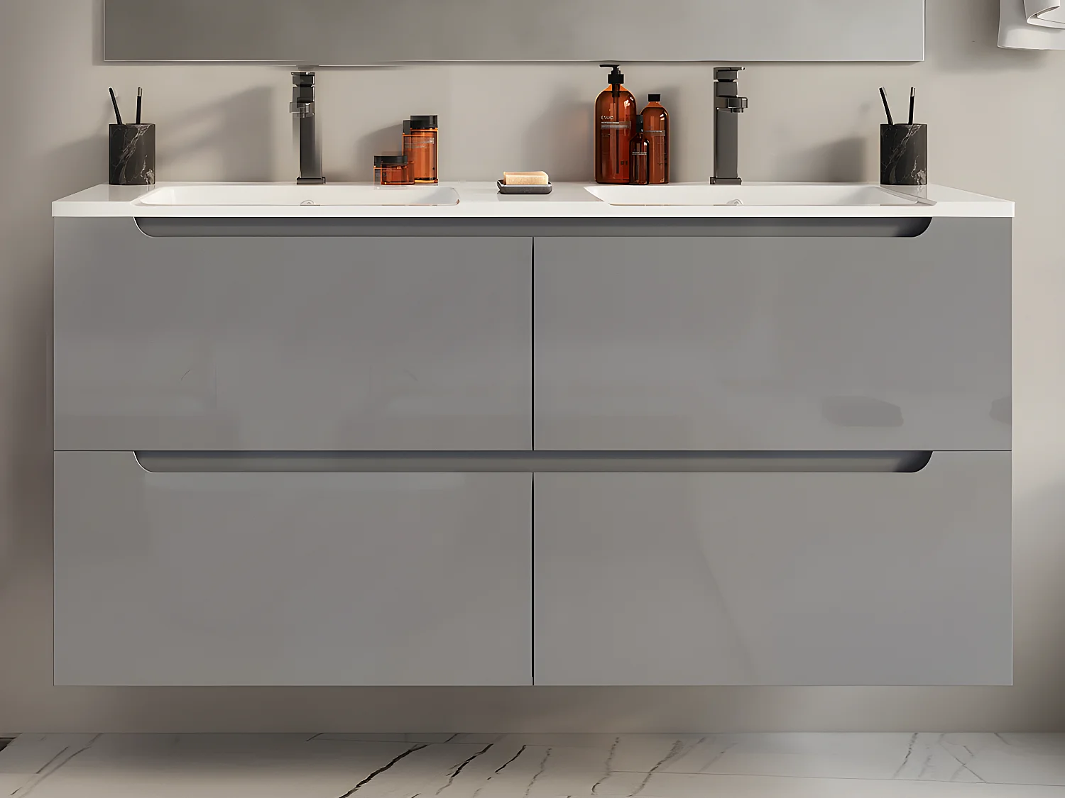 Meuble sous vasque suspendu - Gris - L120 x H57 cm - SELITA