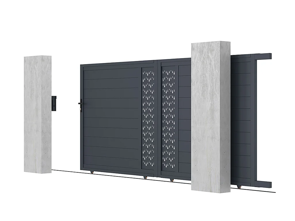 Gartentor Schiebetor mit Torantrieb - 416 x 180 cm - Aluminium - Halbvoll mit Muster - Anthrazit - GREGOR