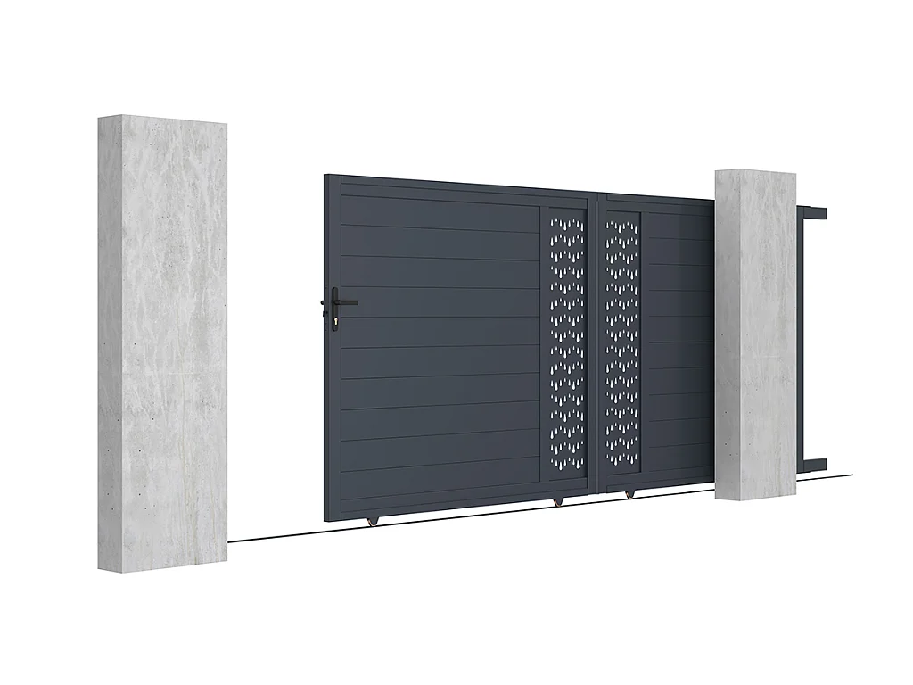 Gartentor Schiebetor mit Torantrieb - 416 x 180 cm - Aluminium - Halbvoll mit Muster - Anthrazit - GREGOR