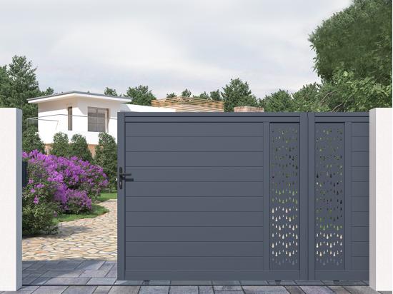 vente unique Portail électrique coulissant aluminium semi plein à motifs L416 x H180 cm anthracite GREGOR