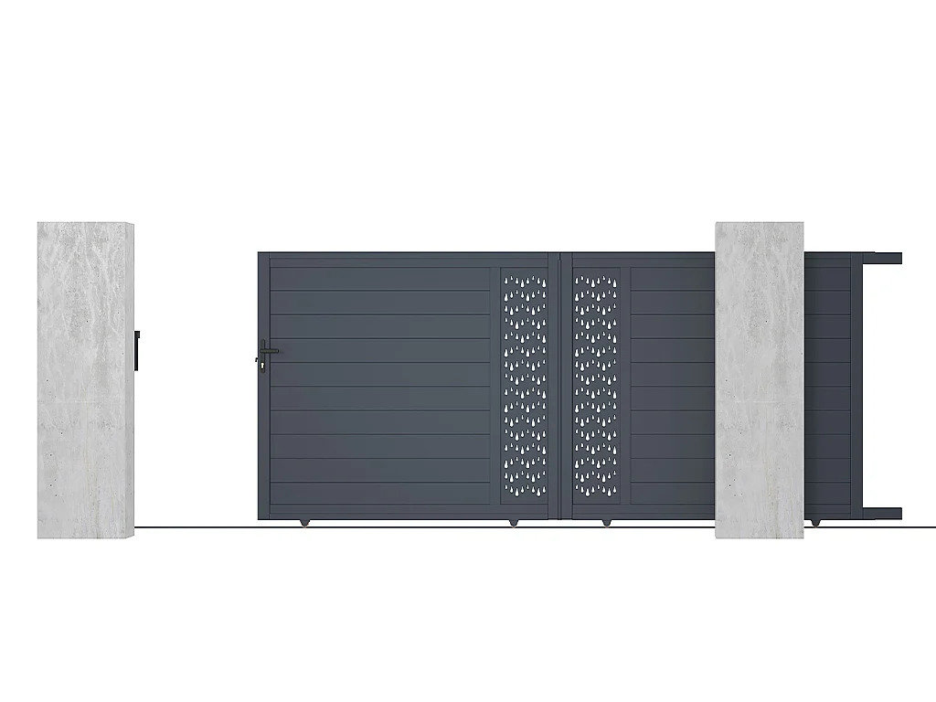 Portail électrique coulissant aluminium semi plein à motifs L416 x H180 cm anthracite GREGOR