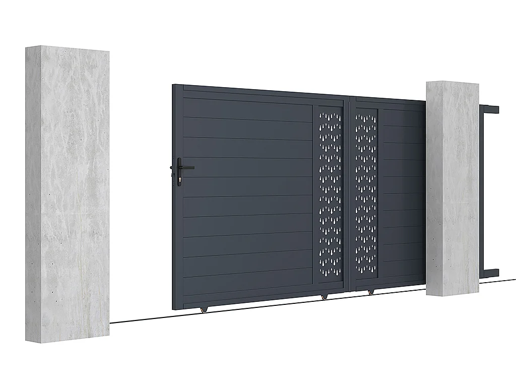Portail électrique coulissant aluminium semi plein à motifs L416 x H180 cm anthracite GREGOR