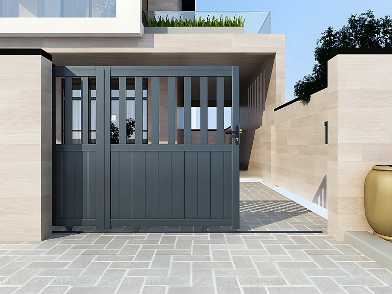 Portail électrique coulissant aluminium ajouré L401 x H149 cm anthracite TARNOS II