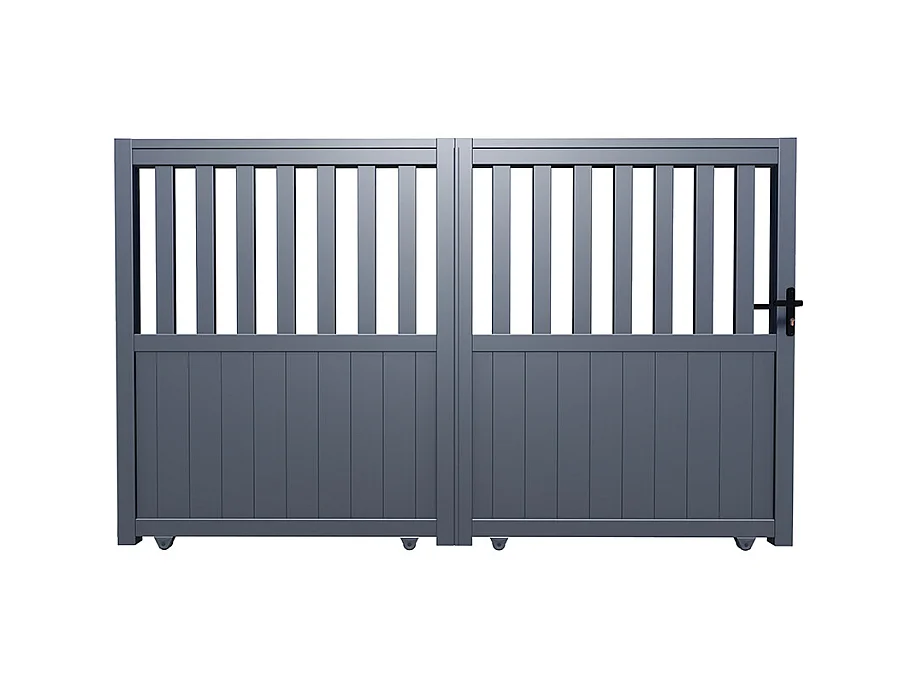 Opengewerkte elektrische aluminium schuifpoort L343 x H140 cm antraciet TARNOS II